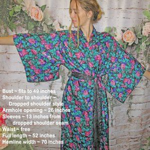 Kimono style sleeve robe, Full length wrap front, Floral Emily Daniell Intimates